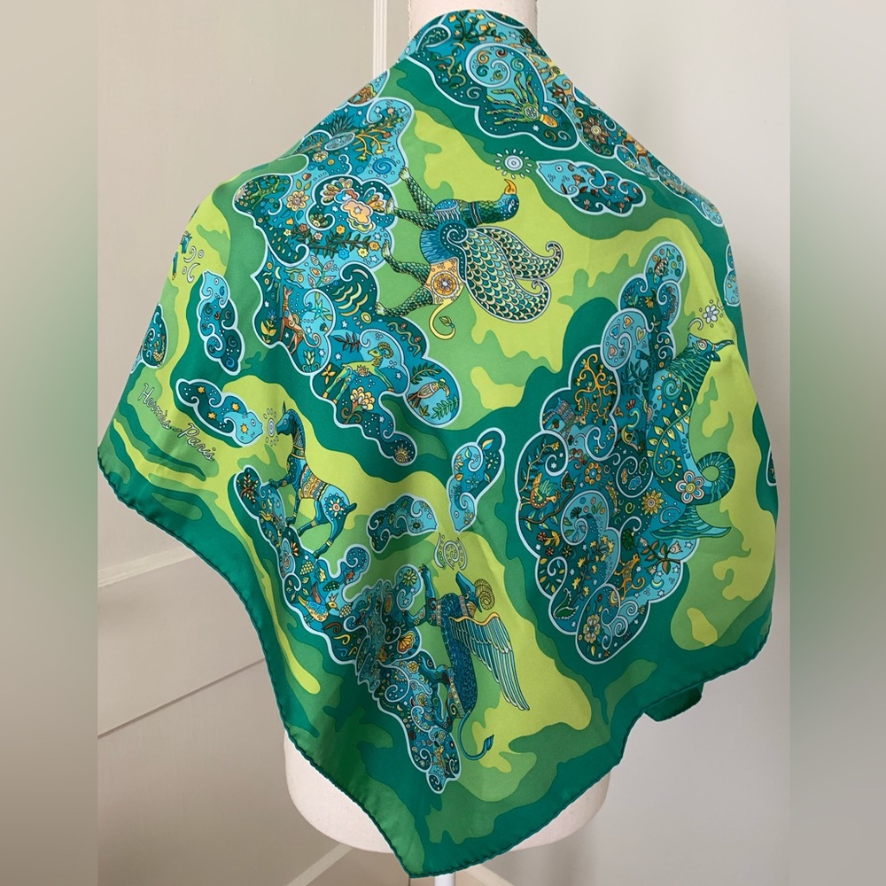 Hermes Green Nuees Imaginaires 90cm Silk Scarf